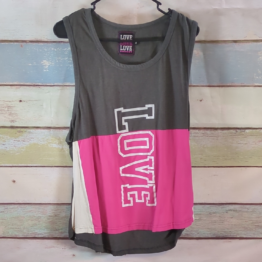 LOVE Women's Tri-Color Muscle Tee - Black, Pink, White